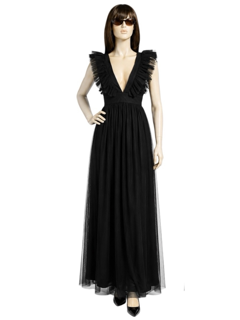 Black Mesh Ruffled Backless Maxi Size M Dress  Sexy-Goth Dark Fairy Ethereal NWT